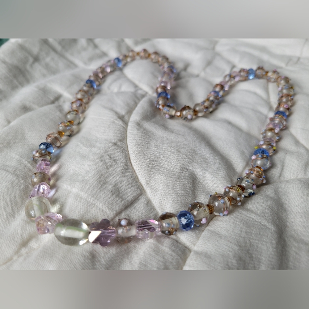"Champagne Wedding", 22in Handcrafted Necklace W/ Wedding Cake & Crystal Beads